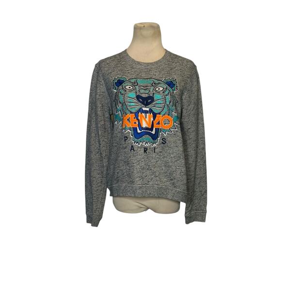 KENZO Grey Blue Tiger Logo Embroidery Crew Neck Sweatshirt Size Large - Picture 10 of 16